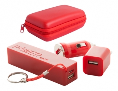 Rebex" USB charger and power bank set-red