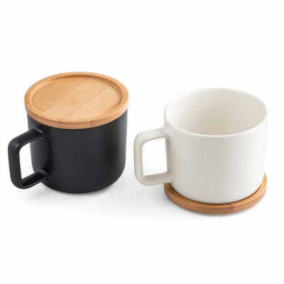 Керамична чаша с капак и бамбукова основа 220 мл