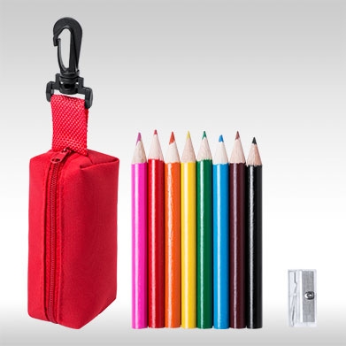 Червен комплект 8 бр. цветни моливи с острилки и несесер AP781272-05