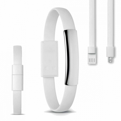 Силиконова гривна с Micro USB бяла